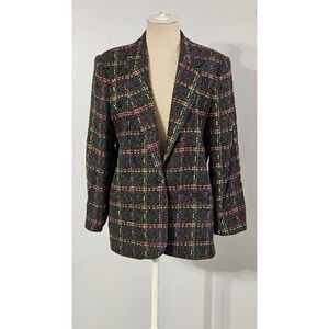 Fundamental Things By Petite Colorful Tweed Wool-Blend Blazer Jacket Size 8
